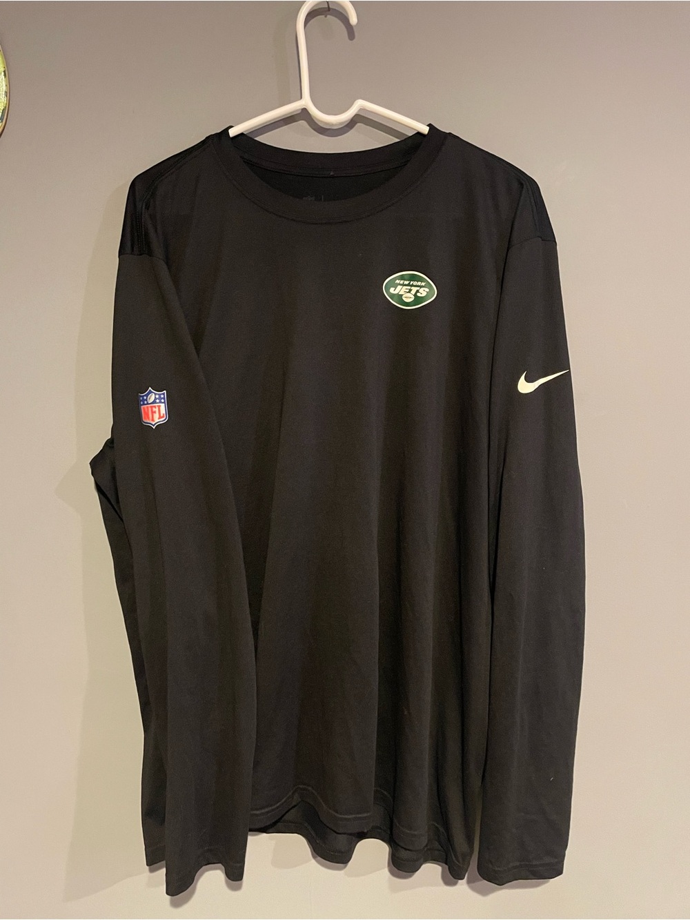 New York Jets Nike NFL On Field Dri-Fit Long Sleeve Shirt Men's Black Used XXL
